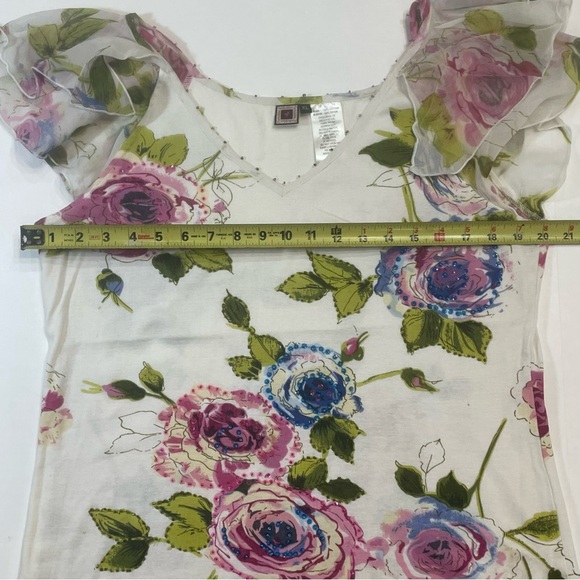 Forbidden Elegant Floral V-Neck Blouse. Beaded. Size XL. - Picture 9 of 12